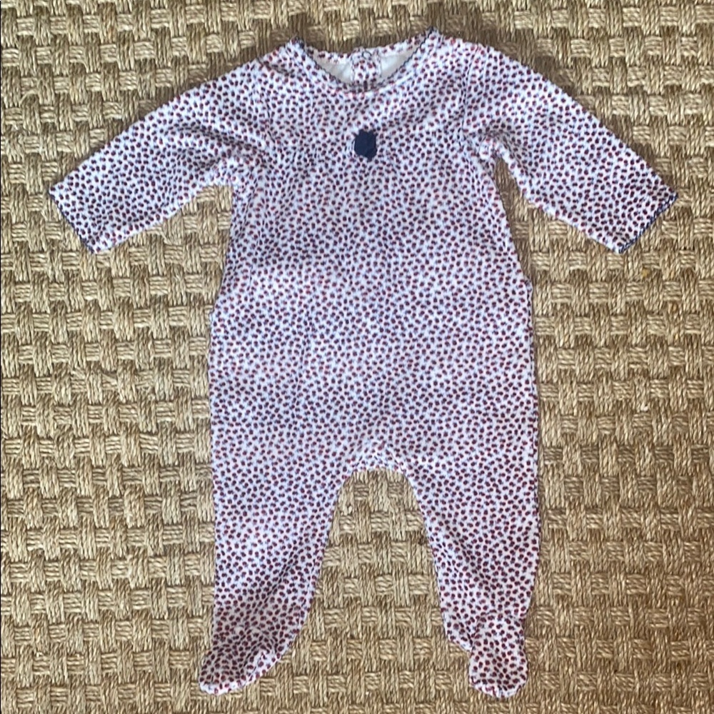 Jacadi Red and White Roses Print Onesie/Footie snap back sz 6mo